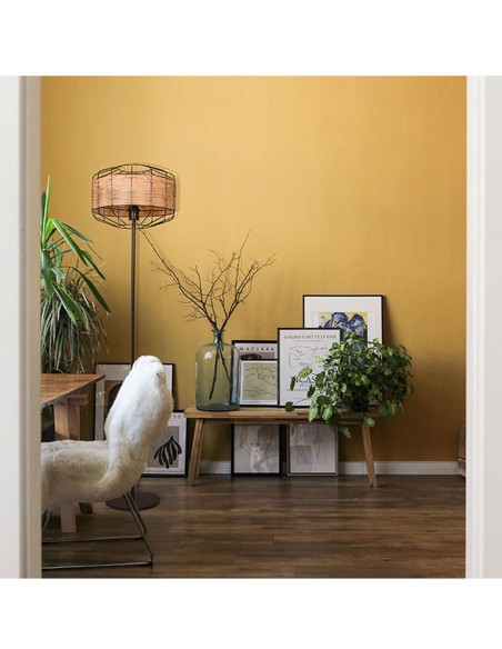 Lámpara de Pie Retro Marrón y Ratán