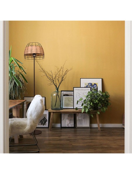 Lámpara de Pie Vintage Marrón y Ratán