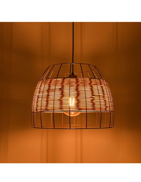 Lámpara Suspendida Varilla Marrón y Ratán