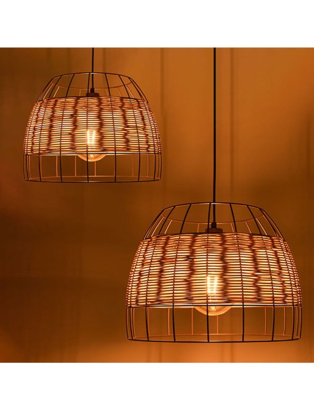 Lámpara Suspendida Varilla Marrón y Ratán