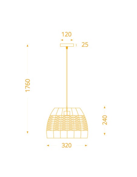 Lámpara Suspendida Varilla Marrón y Ratán