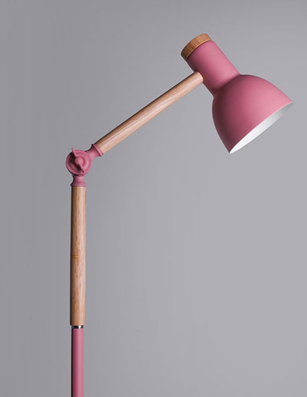 Lámpara de Pie Vintage Rosa y Madera