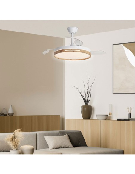 Ventilador Retráctil Blanco-Madera