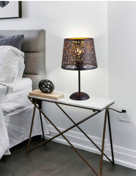 Lámpara de Sobremesa Negra con Pantalla Metal Entrelazada