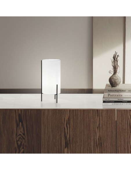 Lámparas de Mesa Tripode Negro Textil Blanco