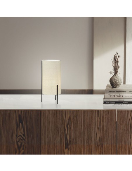 Lámpara de Mesa Trípode Negro Textil Tostado