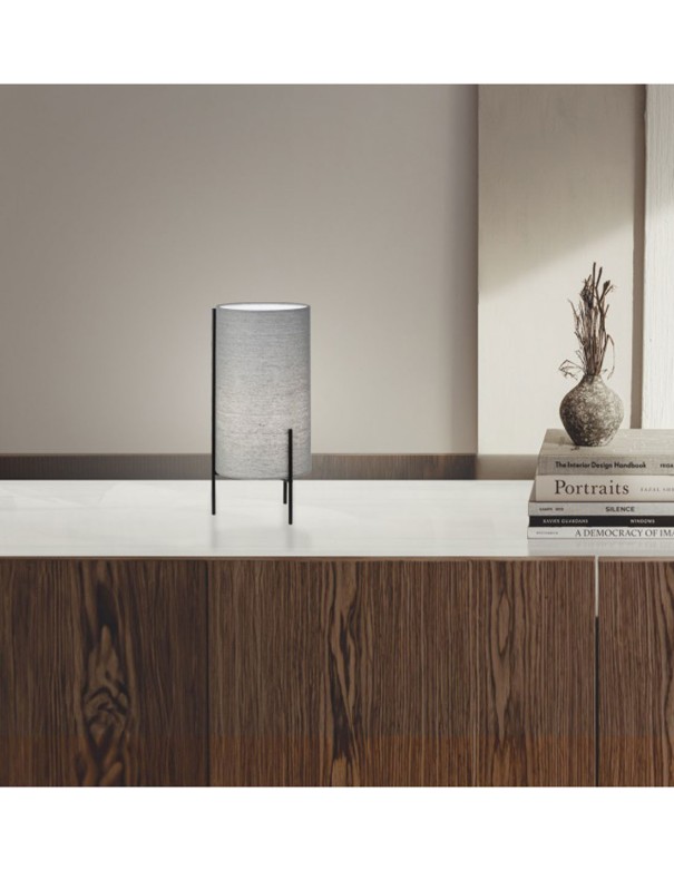 Lámpara de Mesa Trípode Negro Textil...