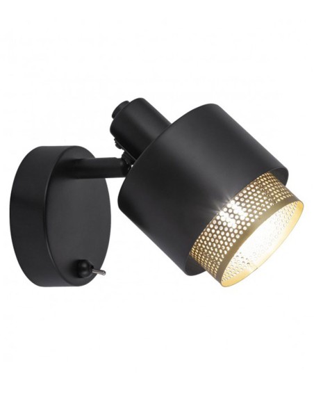 Aplique con rótula e interruptor negro oro