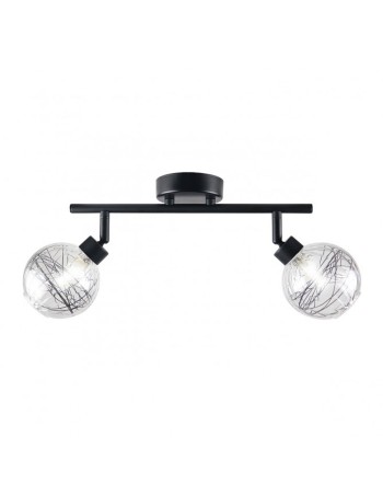 Regleta 2 focos negros con tulipas de cristal transparentes