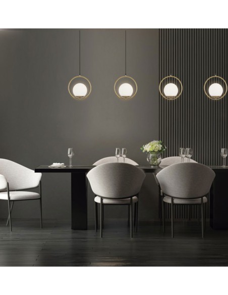 Lámpara Bola Metal y Tulipa Opal