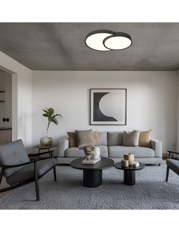 Lámpara Plafón Doble Circulo Negro