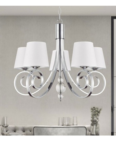 Lámpara 5 luces con pantalla y bola de cristal