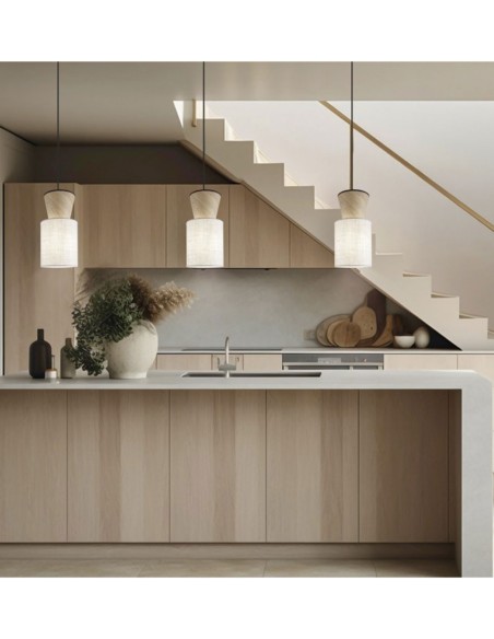 Luminaria Lino Tostado y Madera