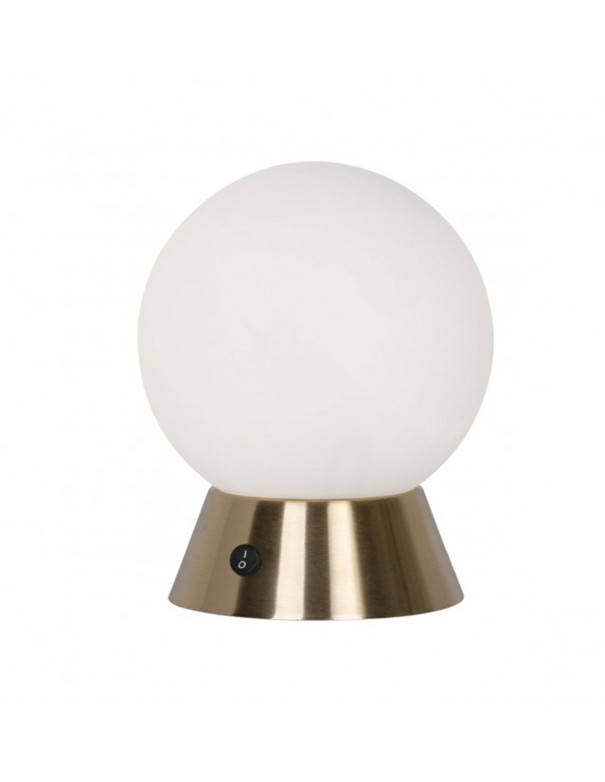 Lámpara sobremesa latón con bola de cristal blanca