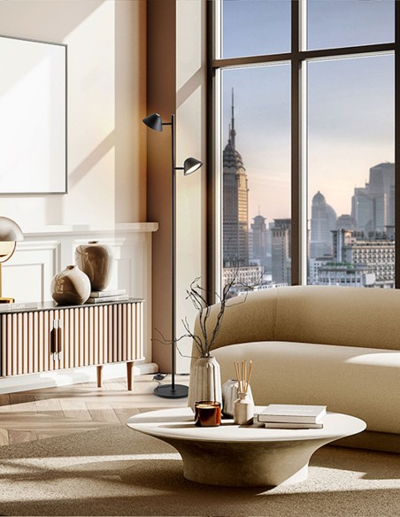 Taros, Lámpara de Pie 2 Luces Negro Schuller