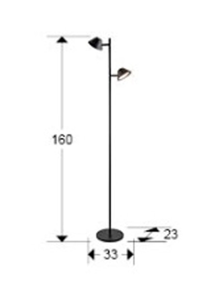 Taros, Lámpara de Pie 2 Luces Negro Schuller