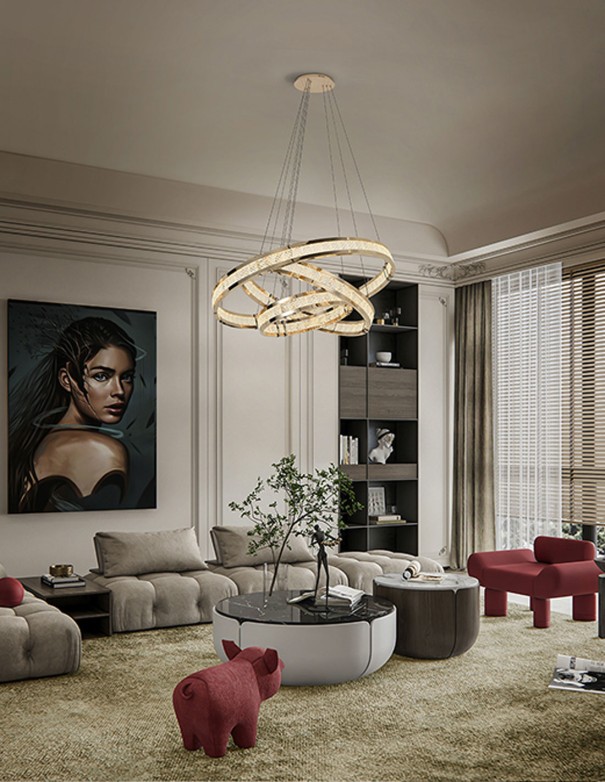 Lorian Lámpara 3 Aros Dorado Brillo...