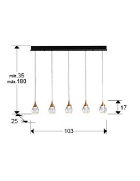 Lámpara Corina Lineal 5 Luces Negro Cobre Schuller