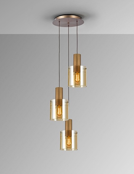 Venize Lámpara Plafón 3 Alturas Cobre Ambar Schuller