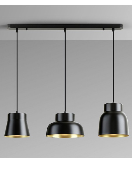 Vulcano Lámpara Lineal 3 Luces Negro/Oro  Schuller