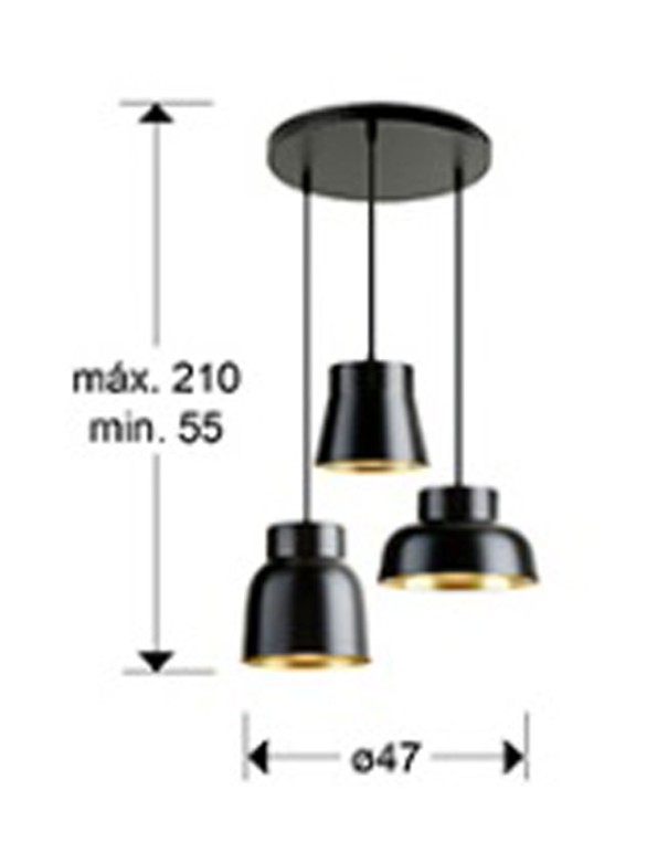 Vulcano Plafón 3 Alturas Negro/Oro de...