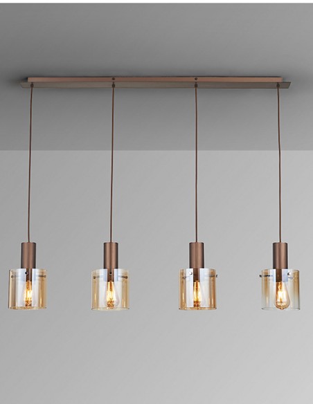 Venize Lámpara Lineal 4 Luces Cobre Ambar Schuller