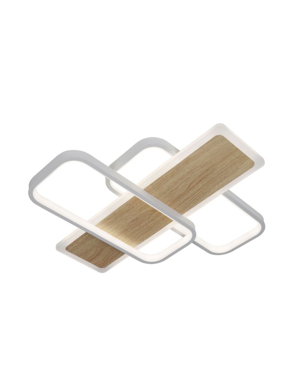 Lámpara Plafón Dimable Blanco y Madera